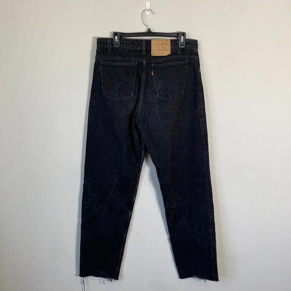 Vintage Levis 550 Orange Tab Denim Jeans Relaxed Fit Men's 34x32 Black Raw Hem - Picture 3 of 13